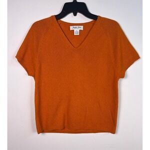 Judith Hart Collection Burnt Orange V-Neck Short Sleeve Knit Sweater Top Mens M
